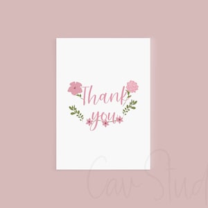 Thank You Card, Floral Thank You Card, Pink Thank You Card, Printable Card, Printable Thank You Card