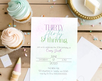 30th Birthday Party Invite, Adult Birthday Party Invite, Thirty Flirty Thriving Invitation, Thirty Invitation, Colorful Birthday Invitation