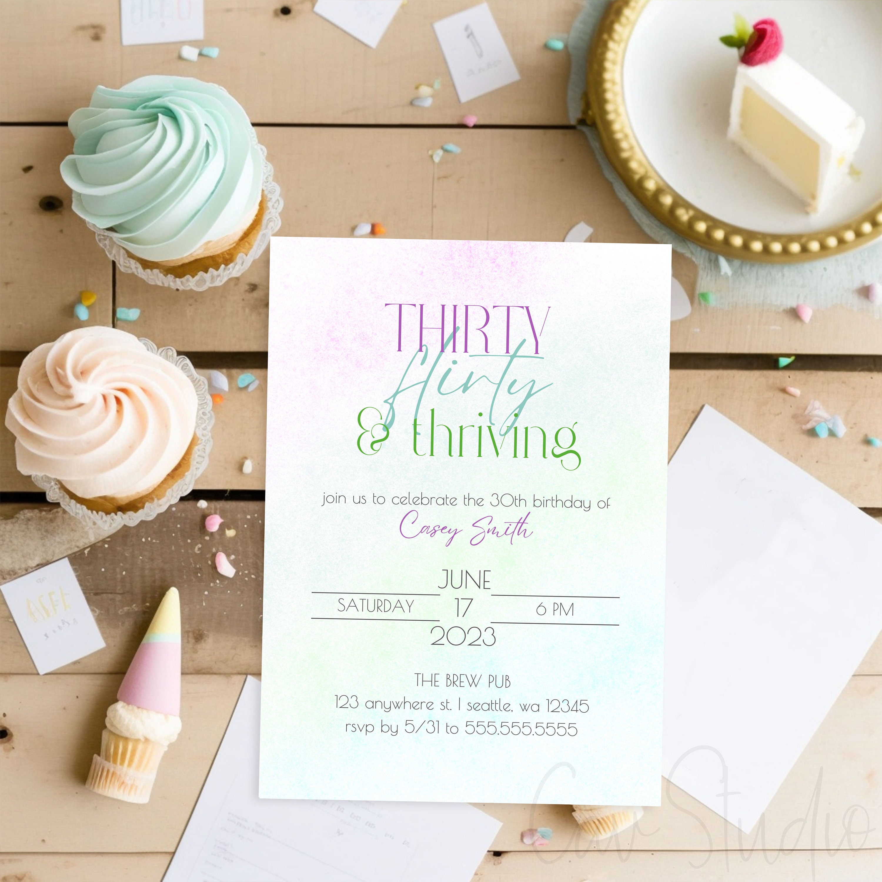 30th Birthday Party Invite, Adult Birthday Party Invite, Thirty Flirty Thriving Invitation ...