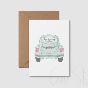 Hochzeitskarte „Just Married“, Hochzeitskarte „Getaway Car“, Glückwunschkarte, süße Hochzeitskarte, druckbare Hochzeitskarte