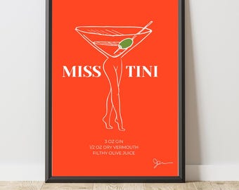 Vintage Martini Cocktail Art Print, Retro Kitchen Bar Decor (Digital Download)