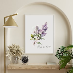 Aquarell botanische druckbare Kunst, botanischer Druck, Galerie Wandkunst, Blumen Wanddekor, Flieder Druck, Natur Druck