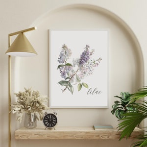 Vintage Lilac Wall Art, Watercolor Botanical Printable Art, Botanical Print, Gallery Wall art, Floral Wall Decor, Lilac Print, Nature Print