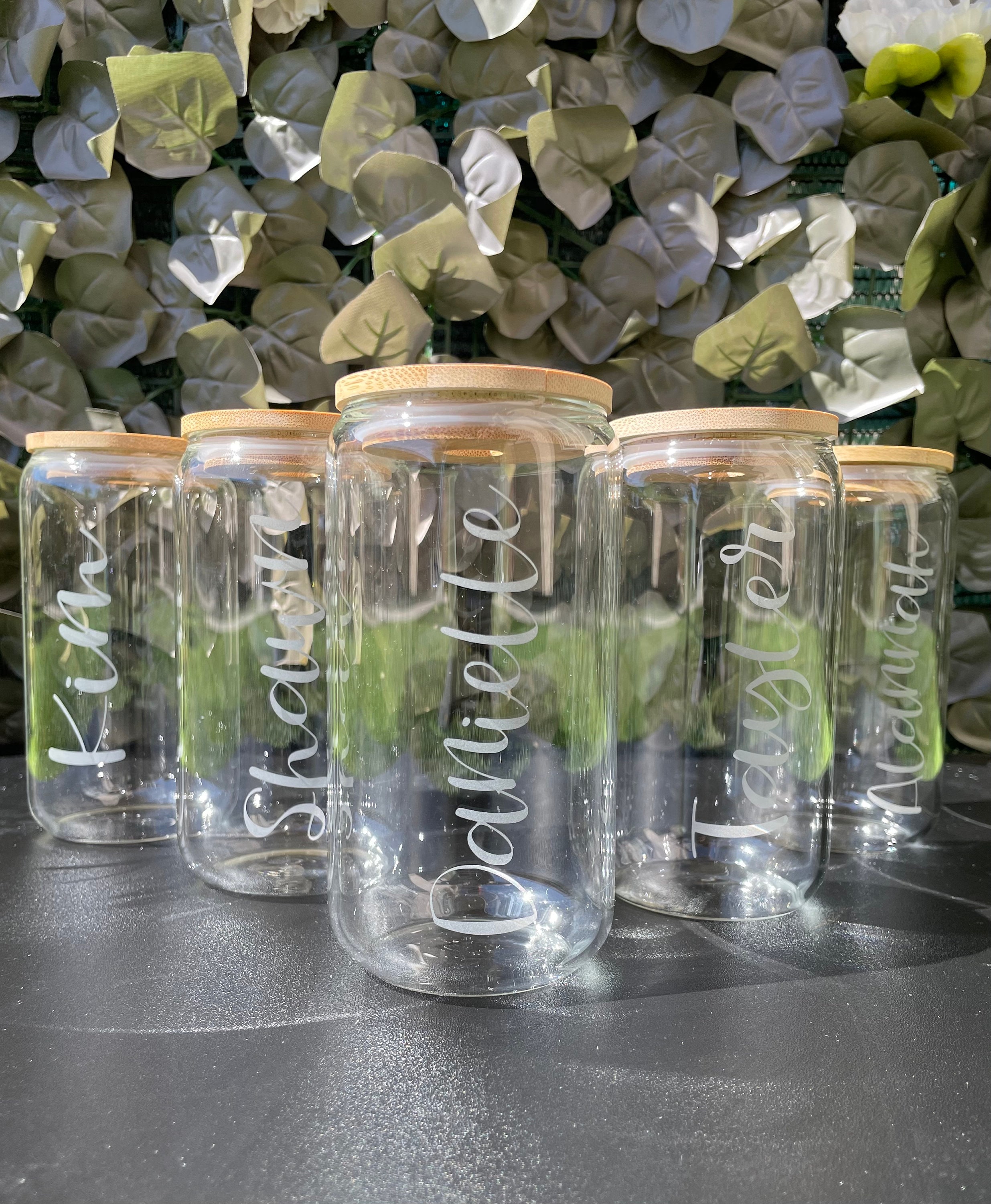 Custom Etched Coffee Glass with Glass Straw and Bamboo Lid | 16oz