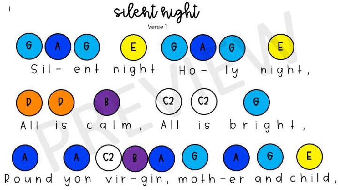 Silent Night- Handbell Chart (1 Verse) - Etsy