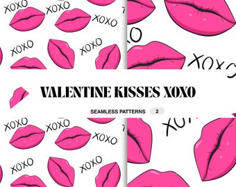 Pink Lips Seamless Pattern – Valentine Kisses Digital Paper PNG