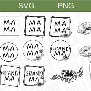 Mama, Grandma frames, Flower svg, Flower png, Mother&#39;s Day, flower outline, DIT#3