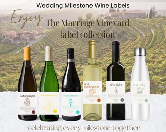 Wedding Milestone Wine Labels Stickers, Newlywed Wine Gift, Anniversary & Bridal Shower Bottle Stickers WN1Z3201LB