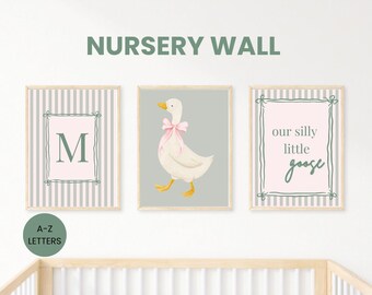 Nursery Wall Art Print – Pink Green Tone, Alphabet Letters, Silly Goose DIY (Digital Download)