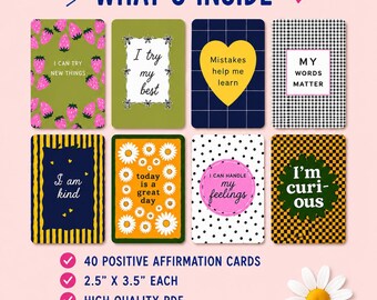 Printable Affirmation Cards for Kids | Positive Affirmation Cards | Preschool & Elementary SEL | Calm Corner Printable | 40 PDF Cards AFF1