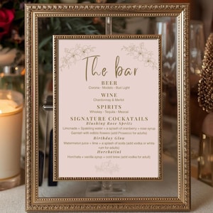 Quinceanera Bar Menü Vorlage, Golden Pink Elegant Script Getränkeliste (Digitaler Download) DIY Q1Z3400BM