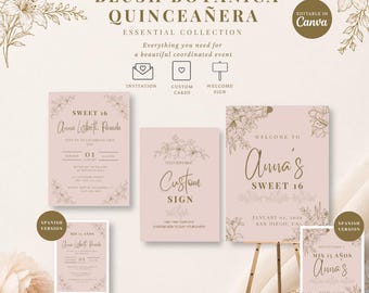 Blush Botanica Quince Essential Collection | Welcome Sign, Invitation & Custom Cards | Editable Canva Template | Essential Collection Q001Z