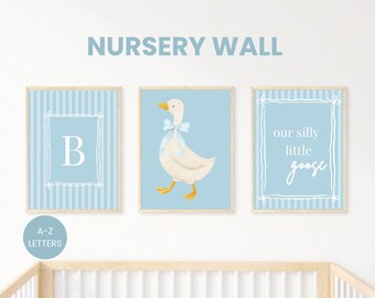 Silly Goose Alphabet Print | Blue Nursery Wall Art | ABC Poster Digital Download