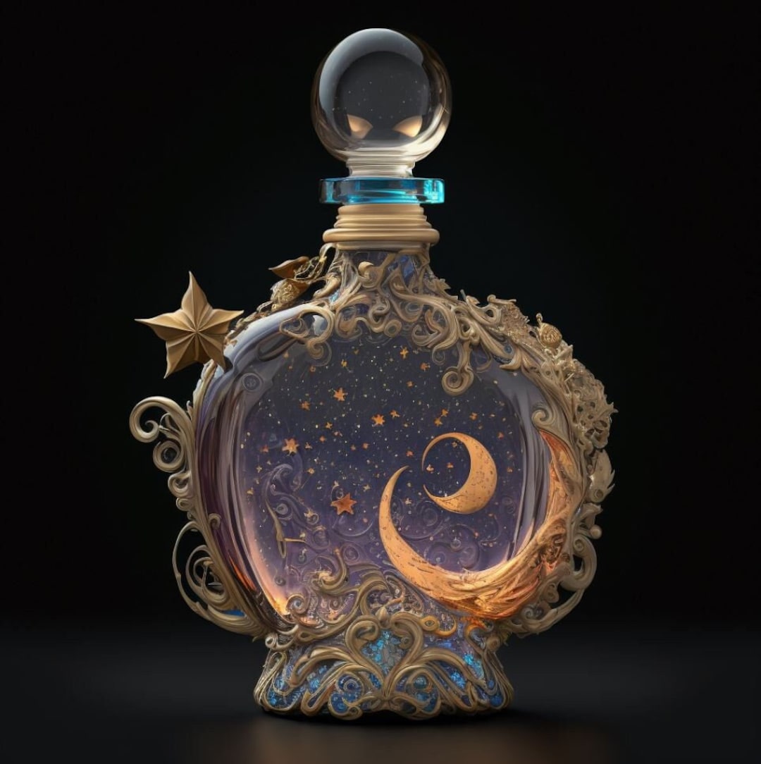 Moonlit Magic ; Celestial Style Bottle Digital Art Etsy