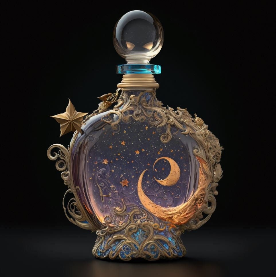 Moonlit Magic ; Celestial Style Bottle Digital Art