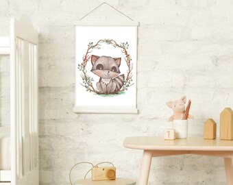 Raccoon Nursery Art Print: Woodland Animals Decor (Digital Download)