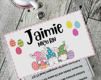 Easter Gnome Badge Name Tag, Customizable Laminated Badge