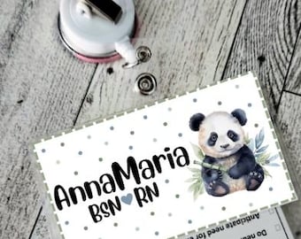 Panda Badge Name Tag: Customizable Laminated Nurse Badge