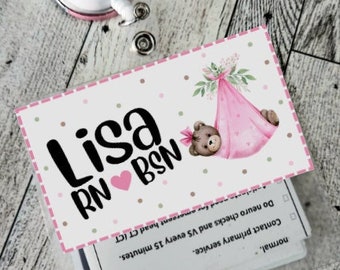 Baby Bear Laminated Badge Name Tag: Customizable Nurse ID
