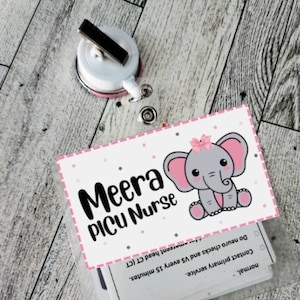 Etiqueta con nombre de insignia, etiqueta con nombre de insignia de elefante, etiqueta con nombre de insignia de enfermera de la UCIN, etiqueta con nombre de insignia de enfermera, etiqueta con nombre de insignia de animal lindo