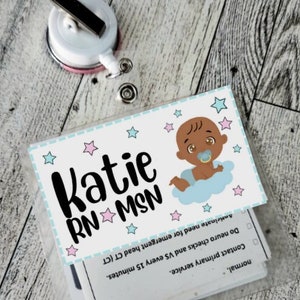 Baby in Clouds Badge Name Tag: Customizable Nurse ID