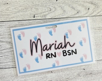 Customizable Baby Footprint Badge Name Tag: Nurse, Doctor, Teacher