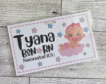Baby on Cloud Badge Name Tag: Laminated Nurse ID
