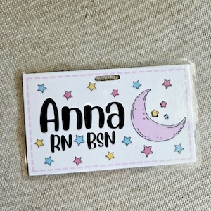 Moon and Stars Badge Name Tag: Customizable Nurse ID