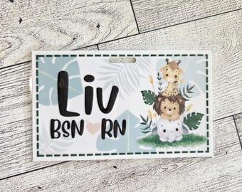 Safari Animal Badge Name Tag: Customizable Laminated Badge