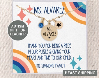 Autism Teacher Necklace Puzzle Necklace Autism Awareness Gift Autism Jewelry Autism Support Gifts SPED Teacher Thank you Gift from Family