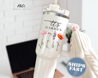 TT Tumbler TT's Garden Custom Birth Flower 40oz Tumbler with Handle for Grandma TT Mother's Day Gift with Grandkids Names