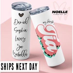 Personalized Tia Tumbler for Aunt for Mothers Day Gift for Spanish Aunt from Niece or Nephew Cheetah Tia Tumbler with Names Customized Gifts