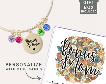 Bonus Mom Bracelet Bonus Mom Gifts for Mother's Day Gift from Children Personalized with Kids Names Custom Bonus Mom Jewelry