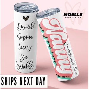 Personalized Nanny Tumbler for Nanny Grandma for Mothers Day Gift from Grandkids Cheetah Nanny To Go Cup with Customized Names Travel Mug