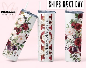 Personalized Mom Tumbler for Mother’s Day With Kids Names Floral Custom Mom Travel Mug Gift for Mom Coffee Cup Cute Customized Gifts for Mom