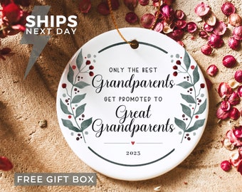 Great Grandparents Pregnancy Announcement Christmas Ornament Only The Best Grandparents Get Promoted to Great Grandparents Baby Announcement