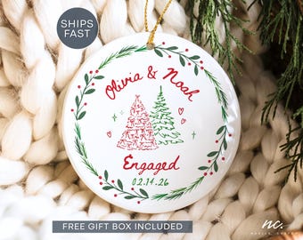 Engagement Ornament Personalized Engaged Ornament Whimsical Engaged Ornament Custom Gifts for Engaged Couple Engagement Christmas Ornament