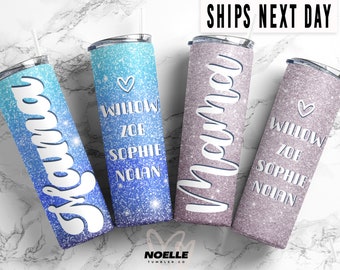 Personalized Glitter Mama Tumbler for Mother’s Day Gift Cute Custom Glitter To Go Cup for Mama Mom Ombre Travel Mug With Kids Names Mom Gift