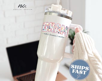 Custom Gram 40oz Tumbler Gift from Grandkids Personalized Tumbler with Handle for Gram with Grandkids Name Tumbler for Gram Mother's Day