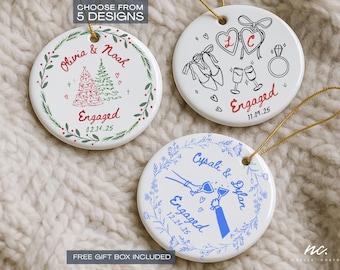 Engagement Ornament Personalized Engaged Ornament Whimsical Engaged Ornament Custom Gifts for Engaged Couple Engagement Christmas Ornament