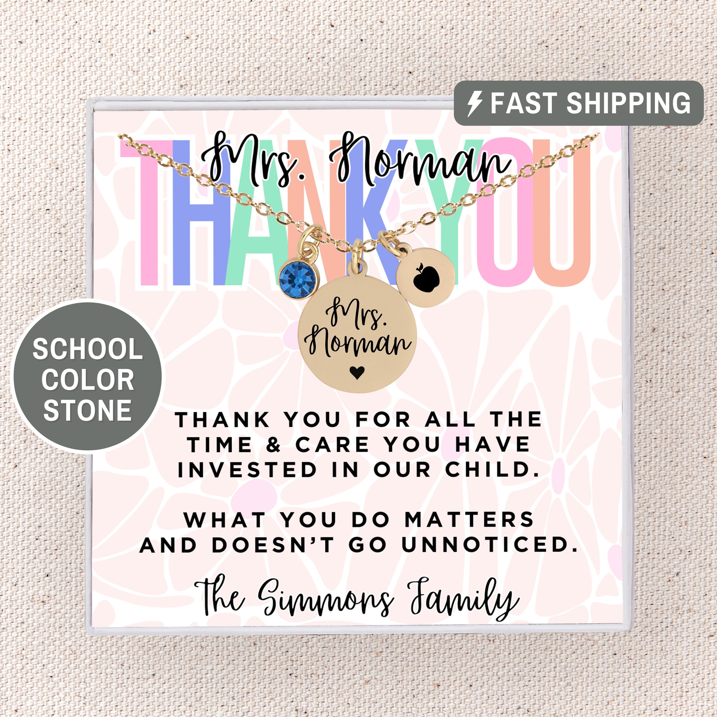 Teacher Necklace Teacher Appreciation Gifts from Parents Personalized Teacher Jewelry Preschool Teacher Gift End School Year Custom Message
