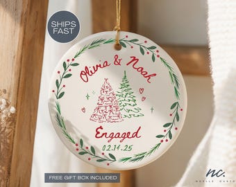 Engagement Ornament Personalized Engaged Ornament Whimsical Engaged Ornament Custom Gifts for Engaged Couple Engagement Christmas Ornament