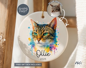 Custom Cat Watercolor Ornament Pet Christmas Ornament Cat Ornament Cat Photo Ornament for Cat Lover Gift Cat Watercolor Ornament for Cat Mom