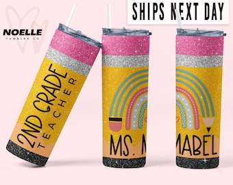 Teacher Appreciation Gifts Teacher Tumbler Teacher Gift Teacher Cup Pencil Tumbler Faux Glitter Personalized Tumbler Teacher Mug Skinny 20oz