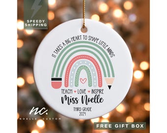Custom Teacher Christmas Ornament Teacher Appreciation Gift Personalized Rainbow Ornament Teacher Gift from Student Christmas Teacher Gift