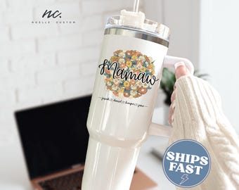 Custom Mamaw 40oz Tumbler Gift for Grandma Tumbler with Handle for Mamaw with Grandkids Name Mother's Day Mamaw Travel Mug Mother's Day Gift