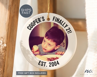 Custom 21st Birthday Photo Ornament Finally 21 Ornament Est 2005 Twenty First Bday Ornament 21st Birthday Ornament for Friend 21st Ornament