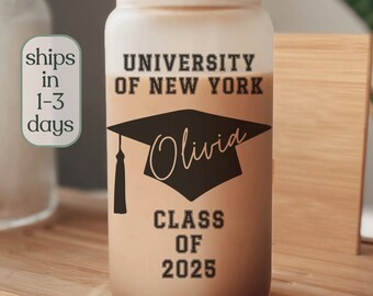 Custom College Student Merch Iced Coffee Logo Cup Sipper Glass Personalized School University Name Sports Tumbler Beer Can Grad Gift