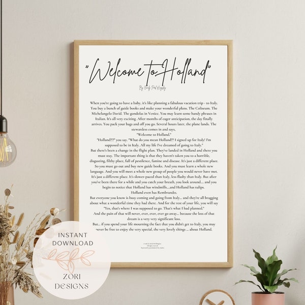 Light Center Title Welcome To Holland Poem | Special Needs Art | Down Syndrome | CDKL5 | Autism | Rare Holiday Gift | Digital Gift Print