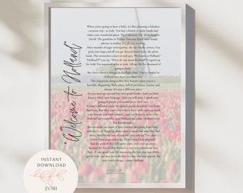 Welcome To Holland Poem Windmill & Tulips Left Title | Special Needs Art | Down Syndrome | Rett Syndrome | Autism | Digital Gift Print | CDG